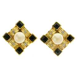 Colorful & Gold-Tone Colored Metal Clip-On-Earrings With Faceted Accents #LQC372