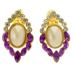 Colorful & Gold-Tone Colored Metal Clip-On-Earrings With Faceted Accents #LQC373