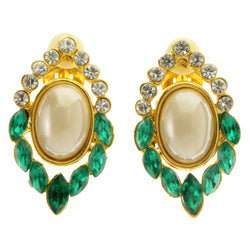 Colorful & Gold-Tone Colored Metal Clip-On-Earrings With Faceted Accents #LQC374