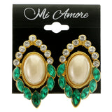 Colorful & Gold-Tone Colored Metal Clip-On-Earrings With Faceted Accents #LQC374