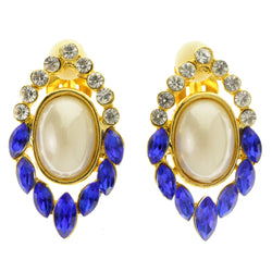 Colorful & Gold-Tone Colored Metal Clip-On-Earrings With Faceted Accents #LQC375