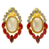Colorful & Gold-Tone Colored Metal Clip-On-Earrings With Faceted Accents #LQC376