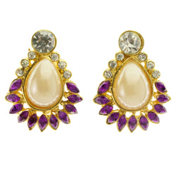 Colorful & Gold-Tone Colored Metal Clip-On-Earrings With Faceted Accents #LQC377