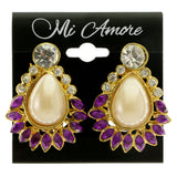 Colorful & Gold-Tone Colored Metal Clip-On-Earrings With Faceted Accents #LQC377