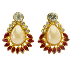 Colorful & Gold-Tone Colored Metal Clip-On-Earrings With Faceted Accents #LQC378