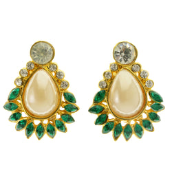 Colorful & Gold-Tone Colored Metal Clip-On-Earrings With Faceted Accents #LQC379