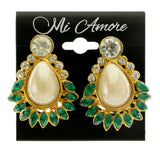 Colorful & Gold-Tone Colored Metal Clip-On-Earrings With Faceted Accents #LQC379