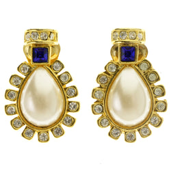 Colorful & Gold-Tone Colored Metal Clip-On-Earrings With Faceted Accents #LQC381