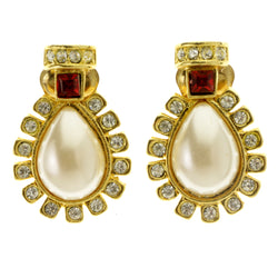 Colorful & Gold-Tone Colored Metal Clip-On-Earrings With Faceted Accents #LQC382