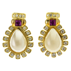 Colorful & Gold-Tone Colored Metal Clip-On-Earrings With Faceted Accents #LQC383