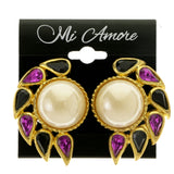 Colorful & Gold-Tone Colored Metal Clip-On-Earrings With Faceted Accents #LQC384