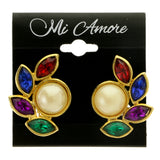 Colorful & Gold-Tone Colored Metal Clip-On-Earrings With Faceted Accents #LQC385