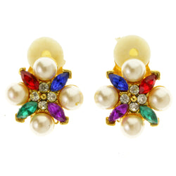 Colorful & Gold-Tone Colored Metal Clip-On-Earrings With Faceted Accents #LQC386
