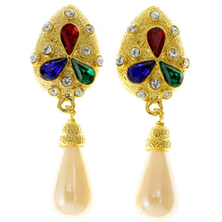 Colorful & Gold-Tone Colored Metal Clip-On-Earrings With Crystal Accents #LQC38