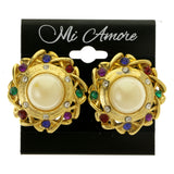 Colorful & Gold-Tone Colored Metal Clip-On-Earrings With Faceted Accents #LQC390