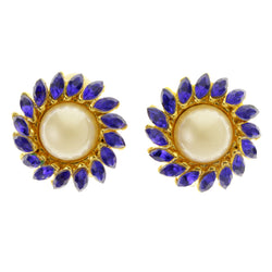 Colorful & Gold-Tone Colored Metal Clip-On-Earrings With Faceted Accents #LQC392