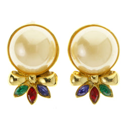 Bows Clip-On-Earrings With Faceted Accents Colorful & Gold-Tone Colored #LQC393