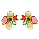 Colorful & Gold-Tone Colored Metal Clip-On-Earrings With Faceted Accents #LQC397