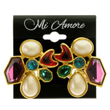Colorful & Gold-Tone Colored Metal Clip-On-Earrings With Faceted Accents #LQC397