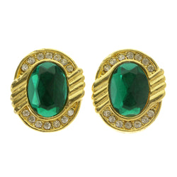 Green & Gold-Tone Colored Metal Clip-On-Earrings With Faceted Accents #LQC401