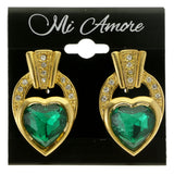 Hearts Clip-On-Earrings With Faceted Accents Green & Gold-Tone Colored #LQC403
