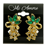 Leaves Ribbons Clip-On-Earrings Faceted Accents Gold-Tone & Green