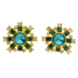 Colorful & Gold-Tone Colored Metal Clip-On-Earrings With Faceted Accents #LQC406