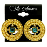 Gold-Tone & Blue Colored Metal Clip-On-Earrings With Faceted Accents #LQC407