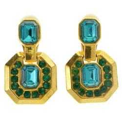 Colorful & Gold-Tone Colored Metal Clip-On-Earrings With Faceted Accents #LQC408