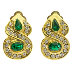 Gold-Tone & Green Colored Metal Clip-On-Earrings With Faceted Accents #LQC410