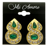 Gold-Tone & Green Colored Metal Clip-On-Earrings With Faceted Accents #LQC410