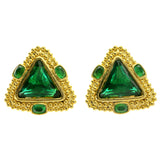 Green & Gold-Tone Colored Metal Clip-On-Earrings With Faceted Accents #LQC412