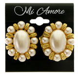 White & Gold-Tone Colored Metal Clip-On-Earrings With Bead Accents #LQC416