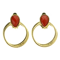 Red & Gold-Tone Colored Metal Clip-On-Earrings With Faceted Accents #LQC422