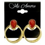 Red & Gold-Tone Colored Metal Clip-On-Earrings With Faceted Accents #LQC422