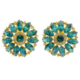 Blue & Gold-Tone Colored Metal Clip-On-Earrings With Faceted Accents #LQC429