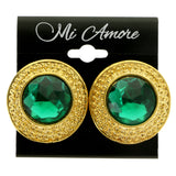 Green & Gold-Tone Colored Metal Clip-On-Earrings With Faceted Accents #LQC433