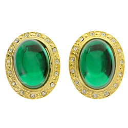 Green & Gold-Tone Colored Metal Clip-On-Earrings With Faceted Accents #LQC436