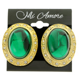 Green & Gold-Tone Colored Metal Clip-On-Earrings With Faceted Accents #LQC436