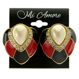 Colorful & Gold-Tone Colored Metal Clip-On-Earrings With Faceted Accents #LQC439
