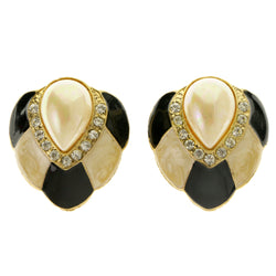 Colorful & Gold-Tone Colored Metal Clip-On-Earrings With Faceted Accents #LQC440