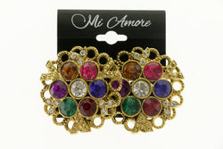 Clip-On-Earrings With Faceted Accents Colorful & Gold-Tone