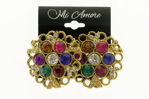 Clip-On-Earrings With Faceted Accents Colorful & Gold-Tone