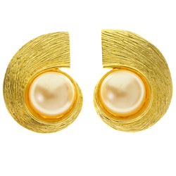 Gold-Tone & White Colored Metal Clip-On-Earrings With Faceted Accents #LQC448