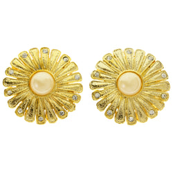 Gold-Tone Metal Clip-On-Earrings With Faceted Accents #LQC452