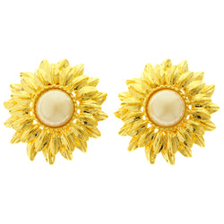 Flowers Clip-On-Earrings With Faceted Accents  Gold-Tone Color #LQC461