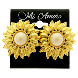 Flowers Clip-On-Earrings With Faceted Accents  Gold-Tone Color #LQC461