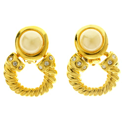 Gold-Tone Metal Clip-On-Earrings With Faceted Accents #LQC462