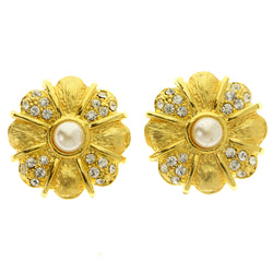 Gold-Tone Metal Clip-On-Earrings With Faceted Accents #LQC466