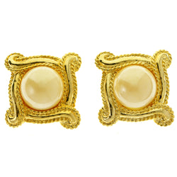 Gold-Tone Metal Clip-On-Earrings With Faceted Accents #LQC468
